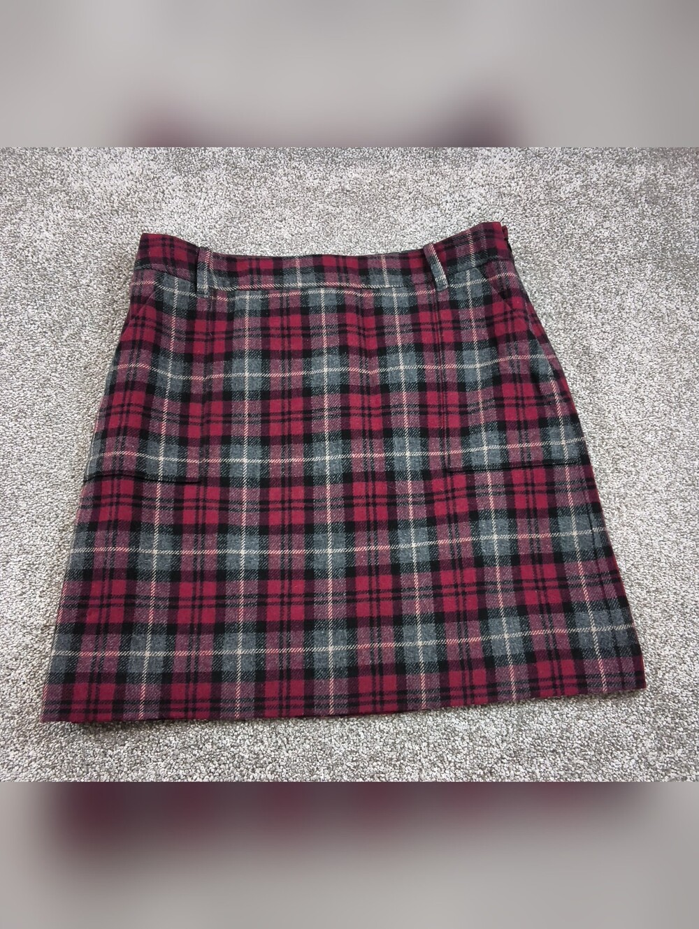 Eddie Bauer Mercer Fit Wool Plaid Skirt Red Gray Lined Career Fall Womens 10